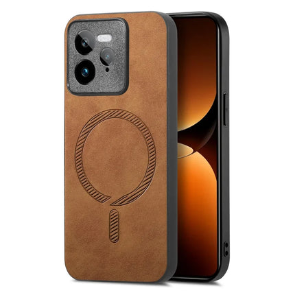 For Realme GT 7 Pro 5G Leather Back Case Compatible with MagSafe Skin-touch Phone Cover