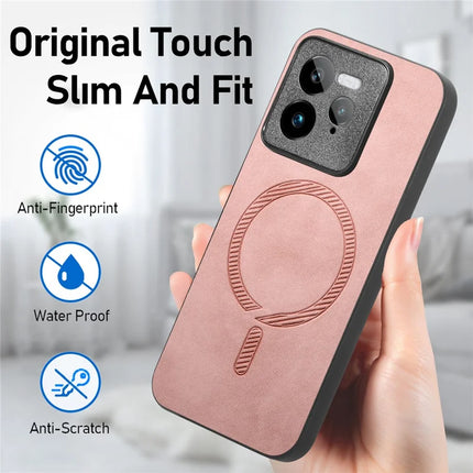 For Realme GT 7 Pro 5G Leather Back Case Compatible with MagSafe Skin-touch Phone Cover