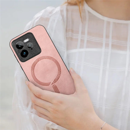 For Realme GT 7 Pro 5G Leather Back Case Compatible with MagSafe Skin-touch Phone Cover