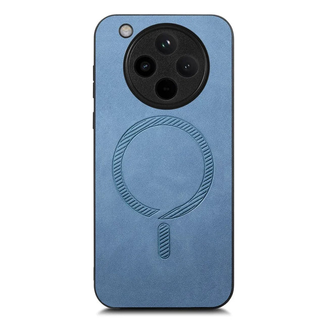 For Oppo Find X8 5G Leather Back Case Compatible with MagSafe Skin-touch Phone Cover - Blue