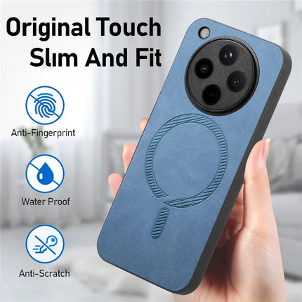 For Oppo Find X8 5G Leather Back Case Compatible with MagSafe Skin-touch Phone Cover