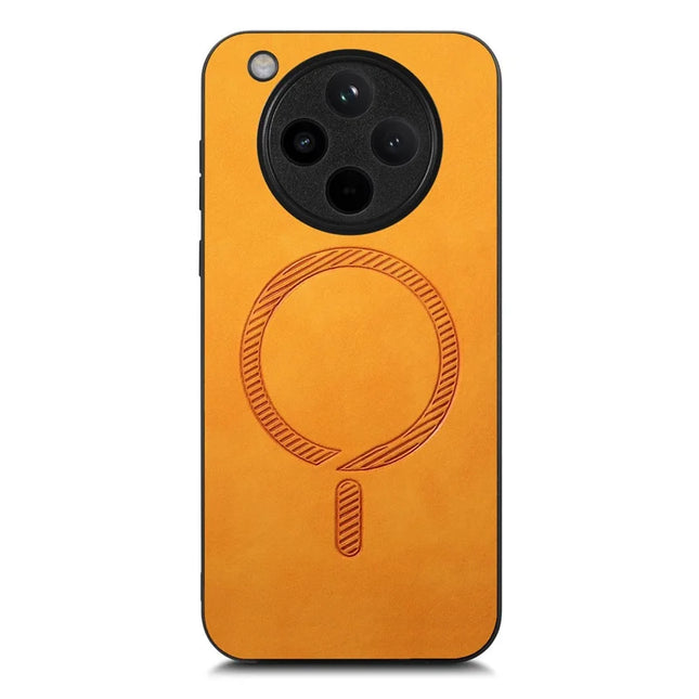 For Oppo Find X8 5G Leather Back Case Compatible with MagSafe Skin-touch Phone Cover - Yellow