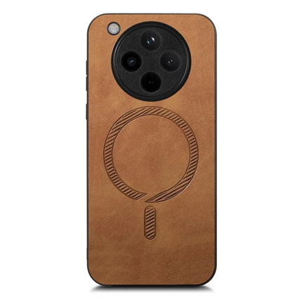 For Oppo Find X8 5G Leather Back Case Compatible with MagSafe Skin-touch Phone Cover - Brown