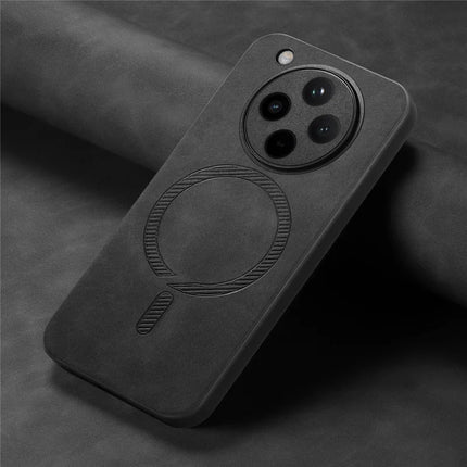 For Oppo Find X8 5G Leather Back Case Compatible with MagSafe Skin-touch Phone Cover
