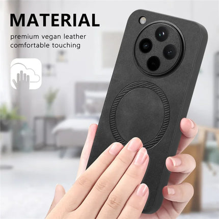 For Oppo Find X8 5G Leather Back Case Compatible with MagSafe Skin-touch Phone Cover