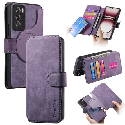 For Oppo Reno12 5G (Global) Case CASENEO Detachable Magnetic RFID Block Leather Phone Wallet Cover - Purple 