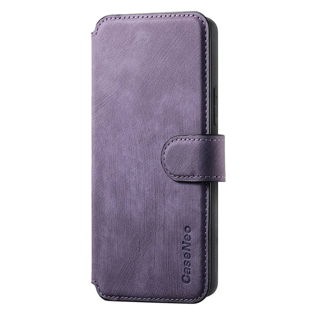 For Oppo Reno12 5G (Global) Case CASENEO Detachable Magnetic RFID Block Leather Phone Wallet Cover - Purple