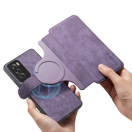 For Oppo Reno12 5G (Global) Case CASENEO Detachable Magnetic RFID Block Leather Phone Wallet Cover - Purple