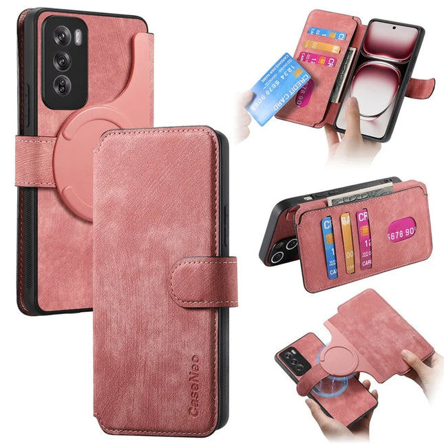 For Oppo Reno12 5G (Global) Case CASENEO Detachable Magnetic RFID Block Leather Phone Wallet Cover - Pink
