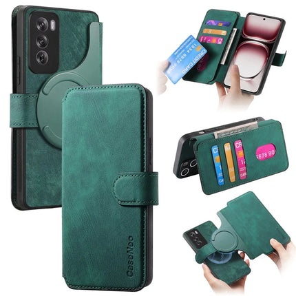 For Oppo Reno12 5G (Global) Case CASENEO Detachable Magnetic RFID Block Leather Phone Wallet Cover - Green