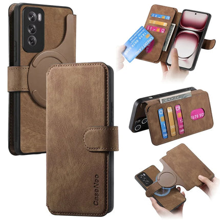 For Oppo Reno12 5G (Global) Case CASENEO Detachable Magnetic RFID Block Leather Phone Wallet Cover - Brown