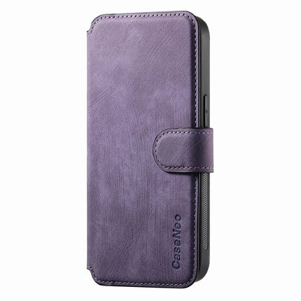 For iPhone 15 Pro Max Case CASENEO Detachable Magnetic RFID Block Leather Phone Wallet Cover - Purple