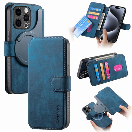 For iPhone 15 Pro Max Case CASENEO Detachable Magnetic RFID Block Leather Phone Wallet Cover - Dark Blue