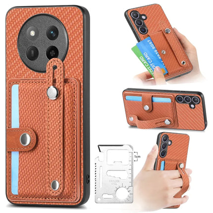 For Honor X60 Pro 5G Case Carbon Fiber Texture Leather Phone Back Cover with Card Holder - Brown