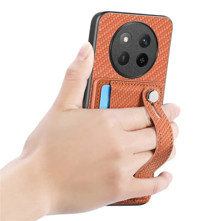 For Honor X60 Pro 5G Case Carbon Fiber Texture Leather Phone Back Cover with Card Holder