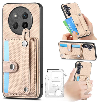 For Honor X60 Pro 5G Case Carbon Fiber Texture Leather Phone Back Cover with Card Holder - Khaki
