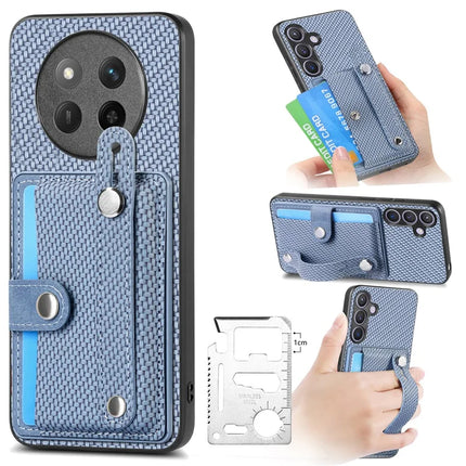 For Honor X60 Pro 5G Case Carbon Fiber Texture Leather Phone Back Cover with Card Holder - Blue