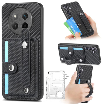 For Honor X60 Pro 5G Case Carbon Fiber Texture Leather Phone Back Cover with Card Holder - Black