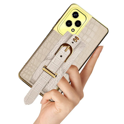For Honor 200 Lite Case Wristband Kickstand Crocodile Texture Leather+TPU Electroplating Phone Cover