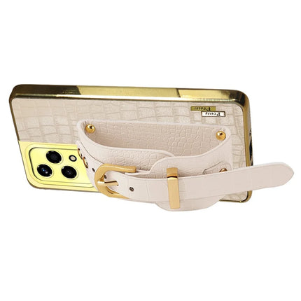 For Honor 200 Lite Case Wristband Kickstand Crocodile Texture Leather+TPU Electroplating Phone Cover