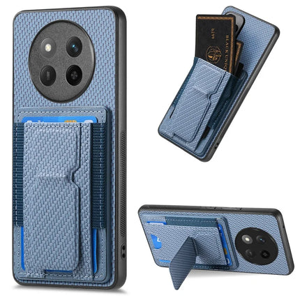 For Honor X60 Pro 5G Case with Card Holder Kickstand Fiber Pattern Leather Back Cover - Blue
