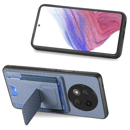 For Honor X60 Pro 5G Case with Card Holder Kickstand Fiber Pattern Leather Back Cover