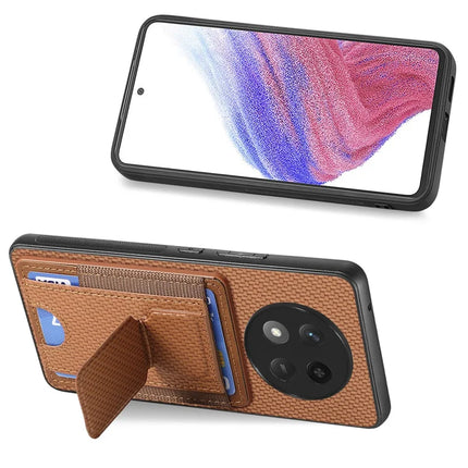 For Honor X60 Pro 5G Case with Card Holder Kickstand Fiber Pattern Leather Back Cover