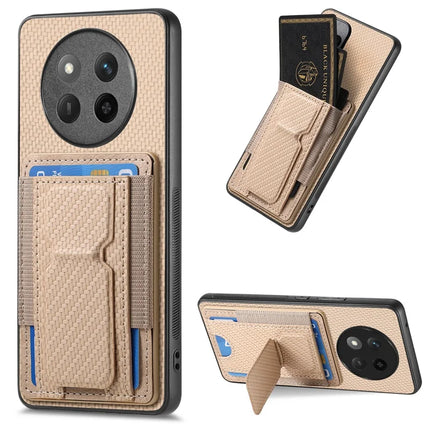 For Honor X60 Pro 5G Case with Card Holder Kickstand Fiber Pattern Leather Back Cover - Beige
