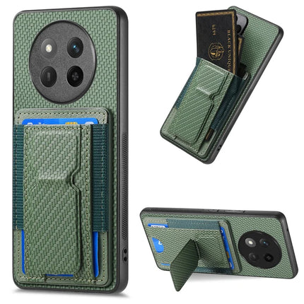 For Honor X60 Pro 5G Case with Card Holder Kickstand Fiber Pattern Leather Back Cover - Green