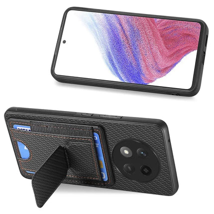 For Honor X60 Pro 5G Case with Card Holder Kickstand Fiber Pattern Leather Back Cover