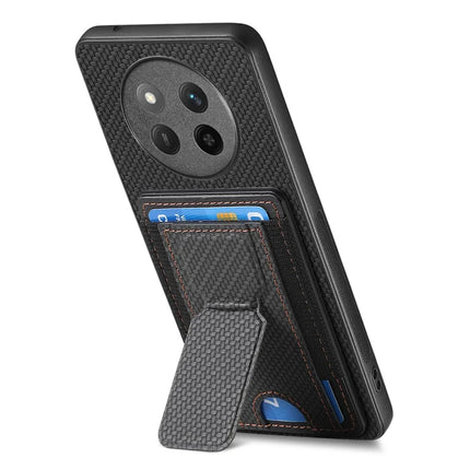 For Honor X60 Pro 5G Case with Card Holder Kickstand Fiber Pattern Leather Back Cover
