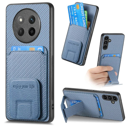 For Honor X60 Pro 5G Case Card Holder Carbon Fiber Texture Leather Coated TPU Phone Cover - Blue