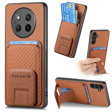For Honor X60 Pro 5G Case Card Holder Carbon Fiber Texture Leather Coated TPU Phone Cover - Brown