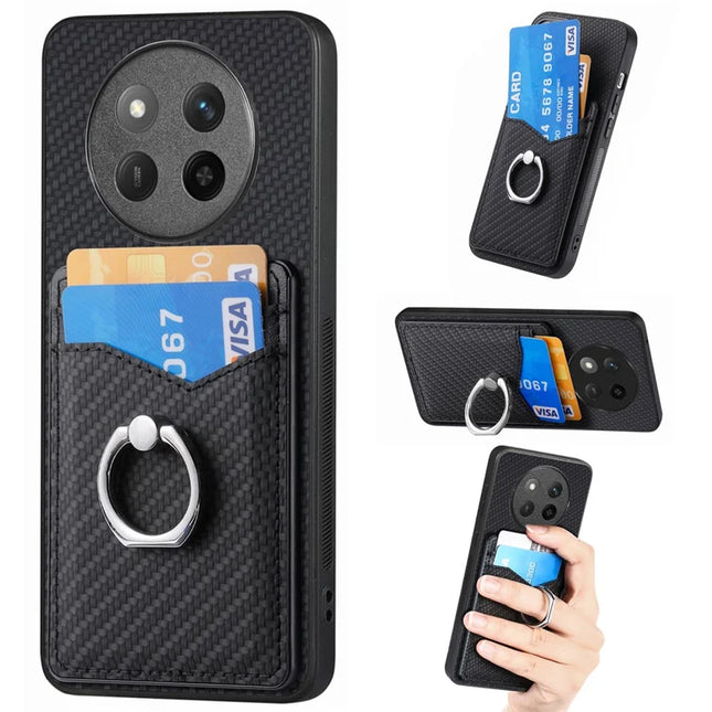 For Honor X60 Pro 5G Case Card Slots Ring Holder Kickstand Phone Cover - Black