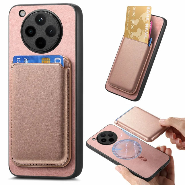 For Oppo Find X8 5G Case Detachable Magnetic Card Bag Leather Phone Back Cover - Rose Gold