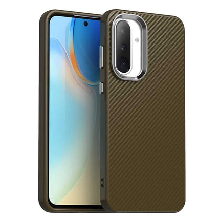 For Samsung Galaxy A36 5G Case Hybrid Phone Back Cover Carbon Fiber Texture - Brown