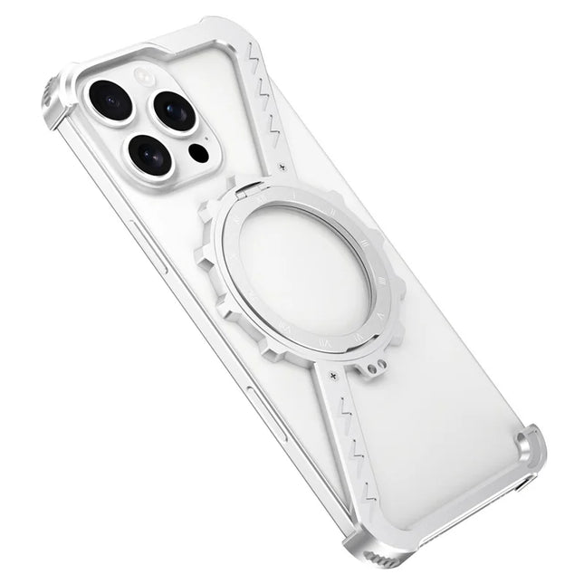 For iPhone 16 Pro Max Kickstand Case Compatible with MagSafe Z Shape Bumper Phone Cover - Silver