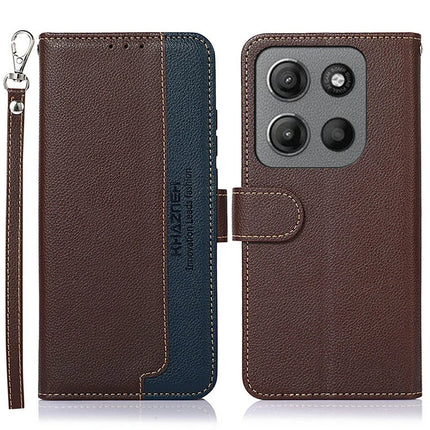 KHAZNEH For Motorola Moto G15 4G Case RFID Blocking Wallet PU Leather Phone Cover - Brown