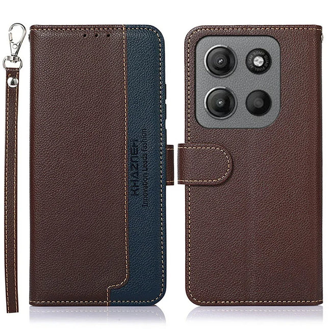 KHAZNEH For Motorola Moto G15 4G Case RFID Blocking Wallet PU Leather Phone Cover - Brown