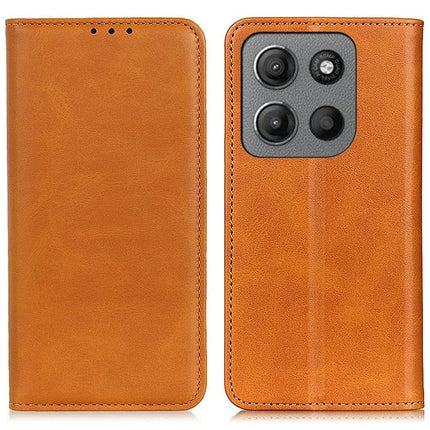 For Motorola Moto G15 4G Case Split Leather Flip Wallet Phone Cover - Brown