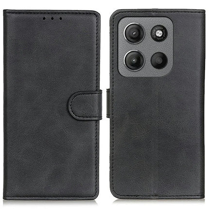 For Motorola Moto G15 4G Stand Wallet Case Cowhide Texture Leather Phone Cover - Black