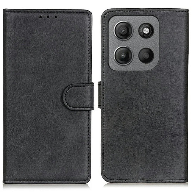 For Motorola Moto G15 4G Stand Wallet Case Cowhide Texture Leather Phone Cover - Black