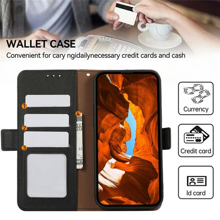 ABEEL For Motorola Moto G15 4G Case Litchi Texture Leather RFID Blocking Phone Cover