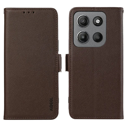 ABEEL For Motorola Moto G15 4G Case Litchi Texture Leather RFID Blocking Phone Cover - Brown