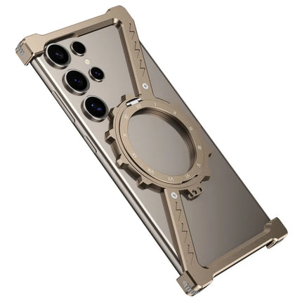 For Samsung Galaxy S23 Ultra Kickstand Case Compatible with MagSafe Z Shape Bumper Phone Cover - Desert Gold