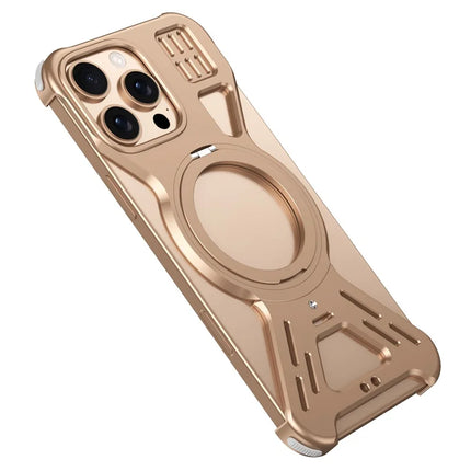 For iPhone 16 Pro Max Bumper Case Compatible with MagSafe Kickstand Metal Phone Cover - Desert Gold