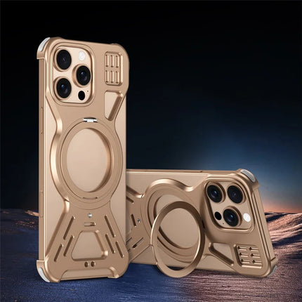For iPhone 16 Pro Max Bumper Case Compatible with MagSafe Kickstand Metal Phone Cover