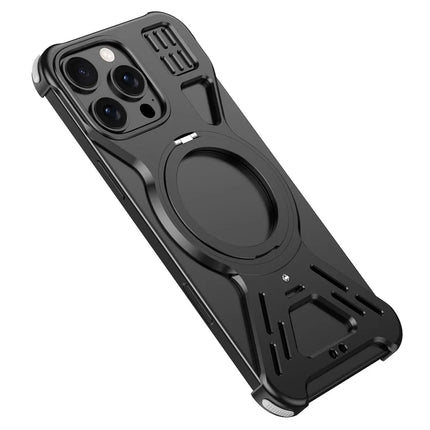 For iPhone 16 Pro Max Bumper Case Compatible with MagSafe Kickstand Metal Phone Cover - Black