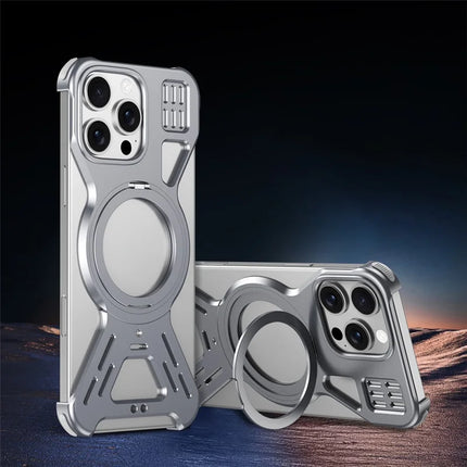 For iPhone 16 Pro Max Bumper Case Compatible with MagSafe Kickstand Metal Phone Cover