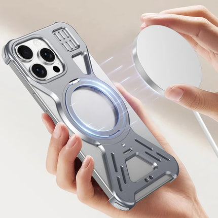 For iPhone 16 Pro Max Bumper Case Compatible with MagSafe Kickstand Metal Phone Cover